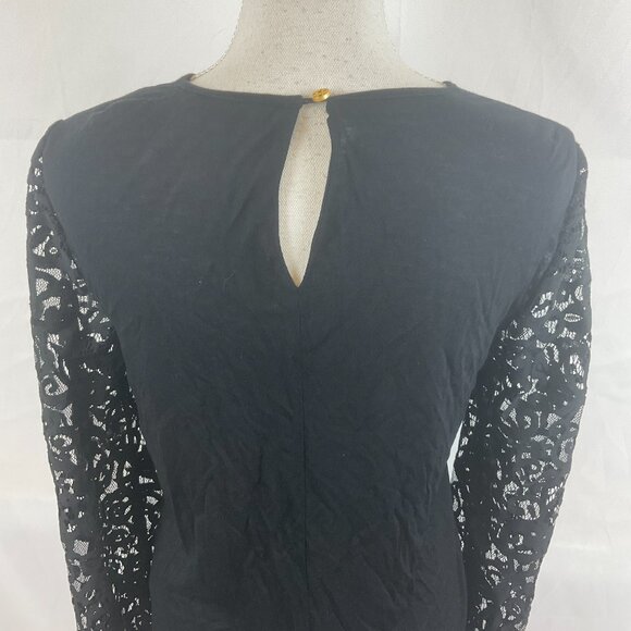 Tory Burch Top S Black Long Lace Sleeve Cream Cuffs Keyhole Back Detail - Picture 9 of 12